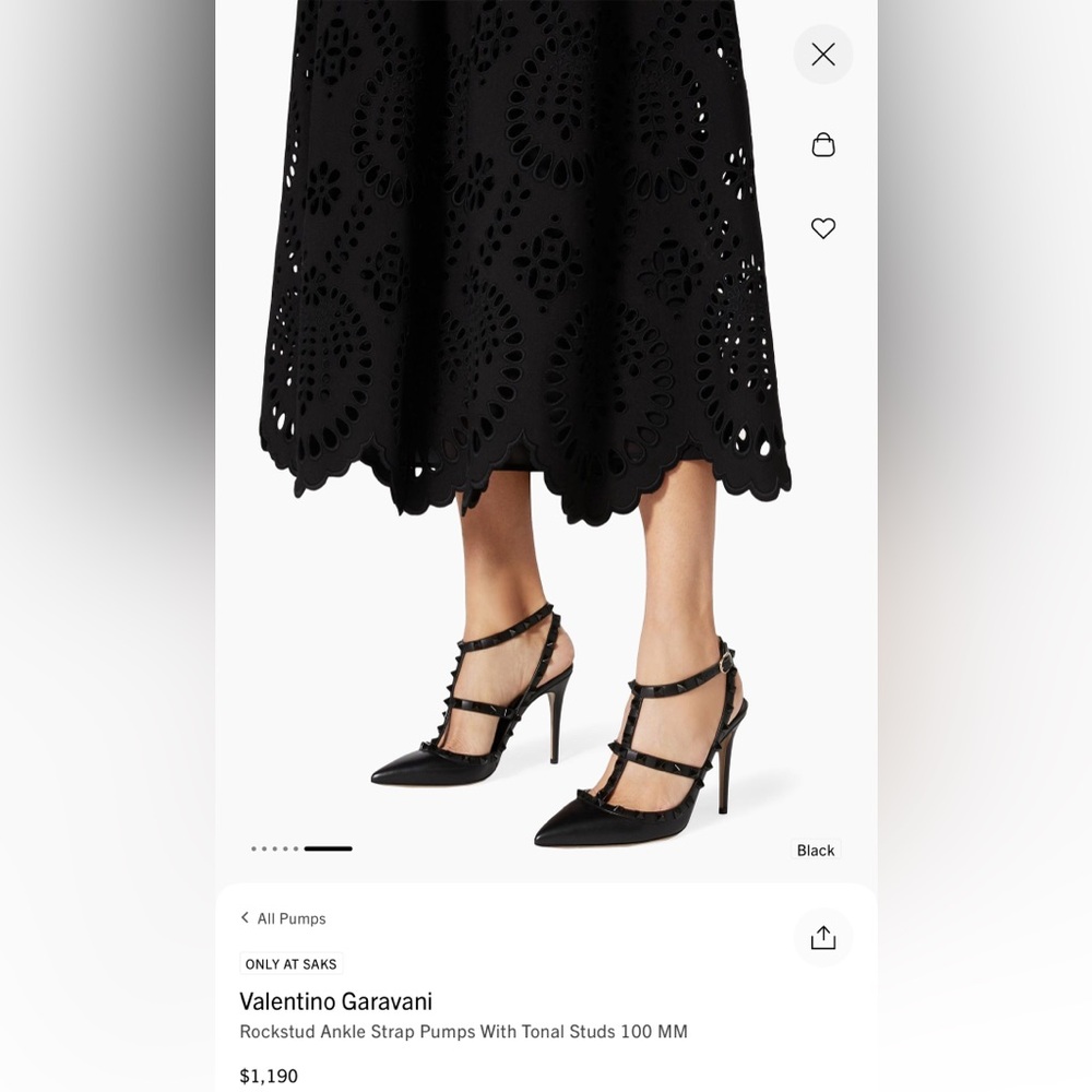 Valentino Black Rockstud Ankle Strap Pumps with Tonal Studs 100MM, size 38 or US
